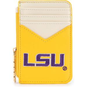 NCAA Licensed Slim RFID Blocking Card Holder, Official Arkansas Razorbacks Slim Wallet with Keychain – Leather Wallets Compact Comfortable | Officially Licensed Stamped Logo | Black, NC-AFU021BK(LSU-Yellow)