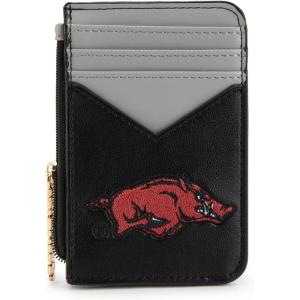 NCAA Licensed Slim RFID Blocking Card Holder, Official Arkansas Razorbacks Slim Wallet with Keychain – Leather Wallets Compact Comfortable | Officially Licensed Stamped Logo | Black, NC-AFU021BK(AFU-Black)