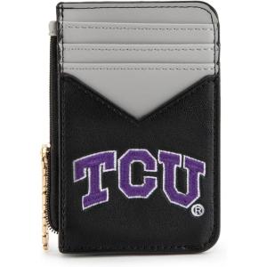 NCAA Licensed Slim RFID Blocking Card Holder, Official Arkansas Razorbacks Slim Wallet with Keychain – Leather Wallets Compact Comfortable | Officially Licensed Stamped Logo | Black, NC-AFU021BK(TCU-Black)