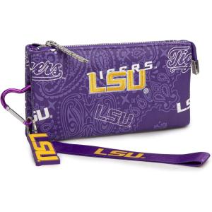 NCAA Zip Organizer Wallet for Women, ARK-F Team Color Purse with RFID Soft Leather Card Holder Wallet, Personalized Graduation Gift for Fan, Daughter, Sorority, and Alumni | Burgundy, NC-AFU013BDY(LSU-Purple)
