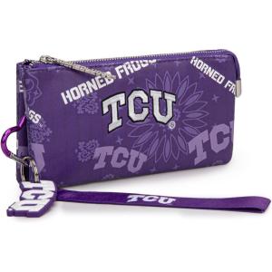 NCAA Zip Organizer Wallet for Women, ARK-F Team Color Purse with RFID Soft Leather Card Holder Wallet, Personalized Graduation Gift for Fan, Daughter, Sorority, and Alumni | Burgundy, NC-AFU013BDY(TCU-Purple)