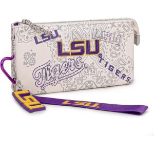 NCAA Zip Organizer Wallet for Women, ARK-F Team Color Purse with RFID Soft Leather Card Holder Wallet, Personalized Graduation Gift for Fan, Daughter, Sorority, and Alumni | Burgundy, NC-AFU013BDY(LSU-Beige)