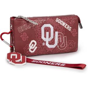 NCAA Zip Organizer Wallet for Women, ARK-F Team Color Purse with RFID Soft Leather Card Holder Wallet, Personalized Graduation Gift for Fan, Daughter, Sorority, and Alumni | Burgundy, NC-AFU013BDY(OU-Red)