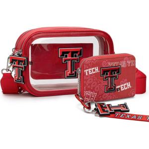 Texas Tech Red Raiders Clear Bag for Stadium Events Handbags for Sports Fans+Zip Small Wallet with Wristlet Strap Bundle