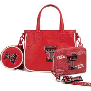 Texas Tech Red Raiders Small Crossbody Bag for Women Handbag Tote Bag Satchel with Zipper+Zip Around Wallet Bundle