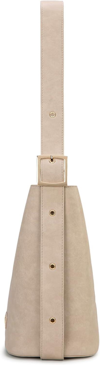 imageMontana West Medium Hobo Shoulder Bag for Women 2PCS Slouchy Crossbody Purse with Zipper Pouch Casual Bucket HandbagBeige
