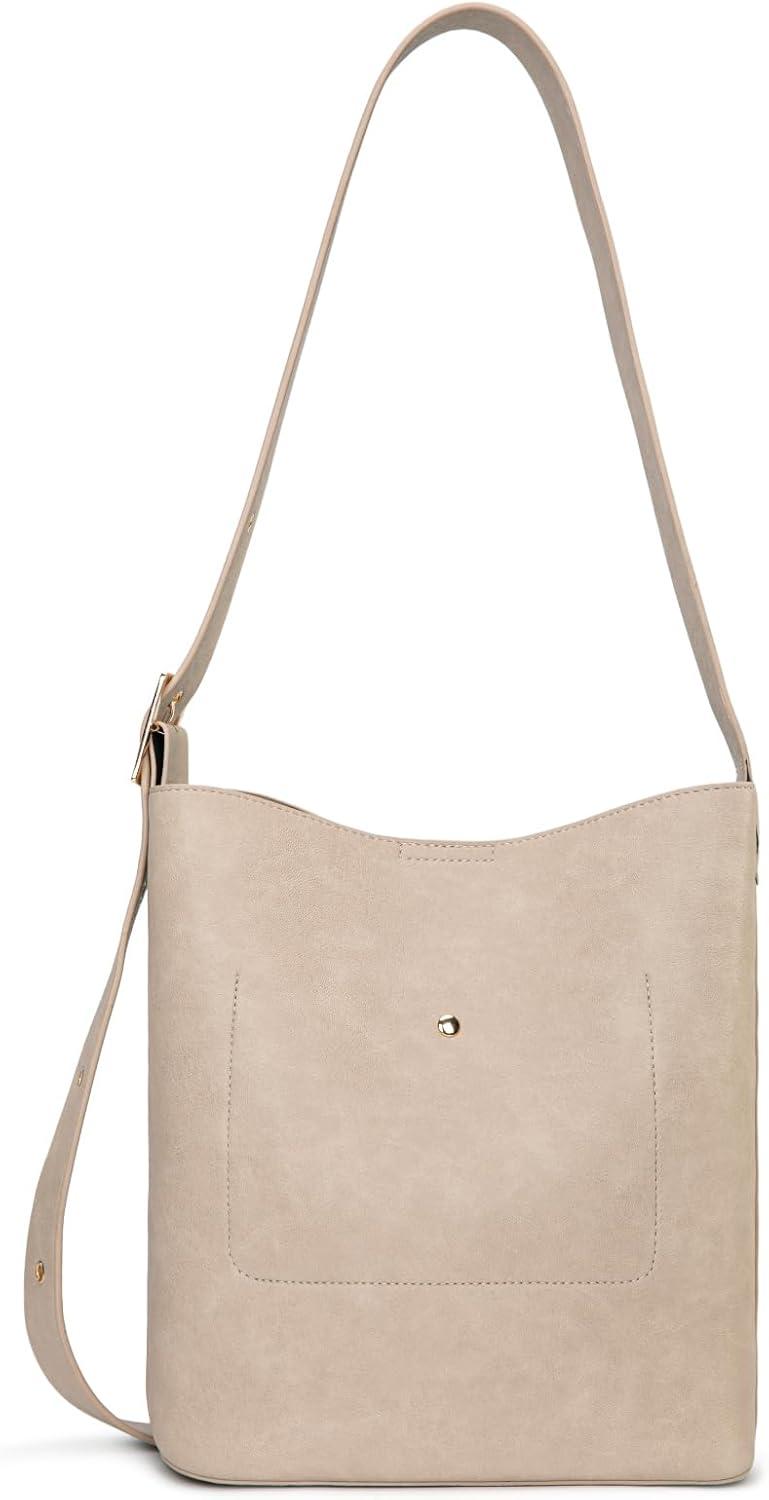 imageMontana West Medium Hobo Shoulder Bag for Women 2PCS Slouchy Crossbody Purse with Zipper Pouch Casual Bucket HandbagBeige
