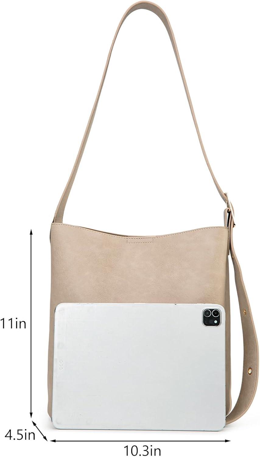 imageMontana West Medium Hobo Shoulder Bag for Women 2PCS Slouchy Crossbody Purse with Zipper Pouch Casual Bucket HandbagBeige