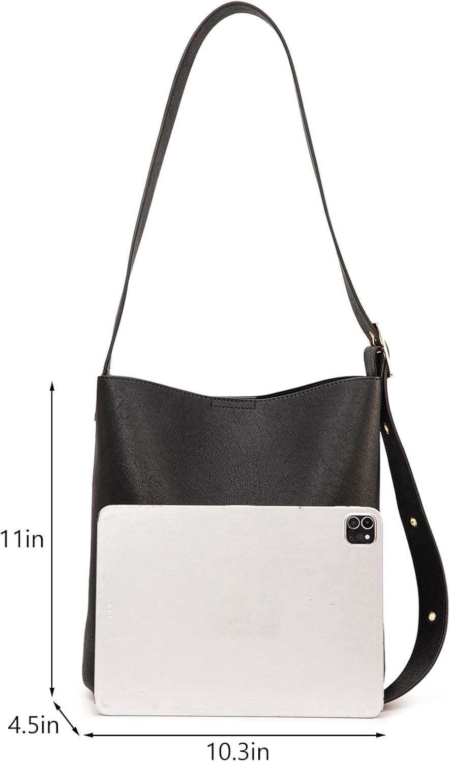 imageMontana West Medium Hobo Shoulder Bag for Women 2PCS Slouchy Crossbody Purse with Zipper Pouch Casual Bucket HandbagBlack