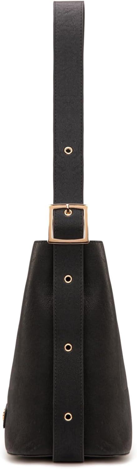 imageMontana West Medium Hobo Shoulder Bag for Women 2PCS Slouchy Crossbody Purse with Zipper Pouch Casual Bucket HandbagBlack