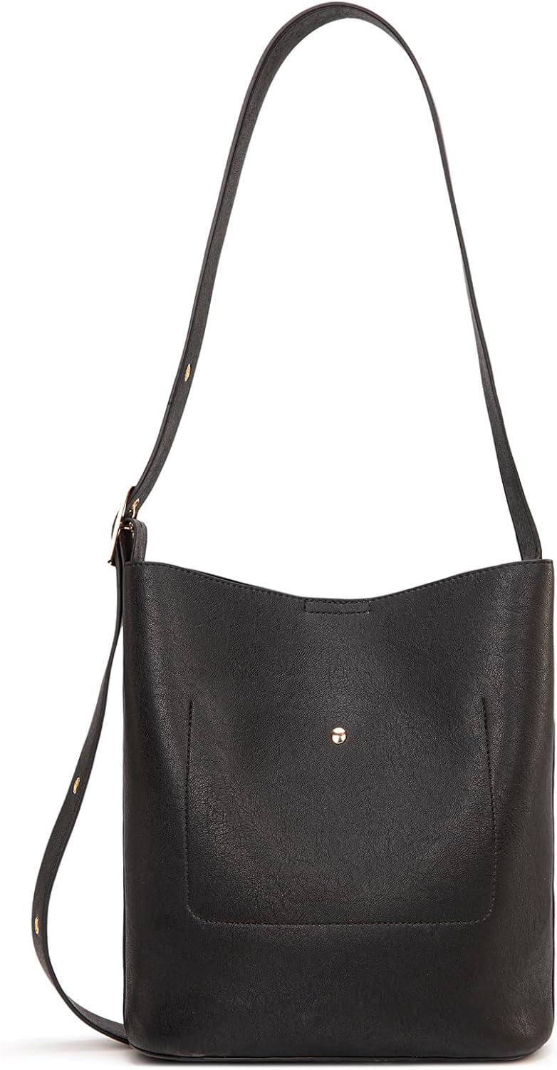 imageMontana West Medium Hobo Shoulder Bag for Women 2PCS Slouchy Crossbody Purse with Zipper Pouch Casual Bucket HandbagBlack