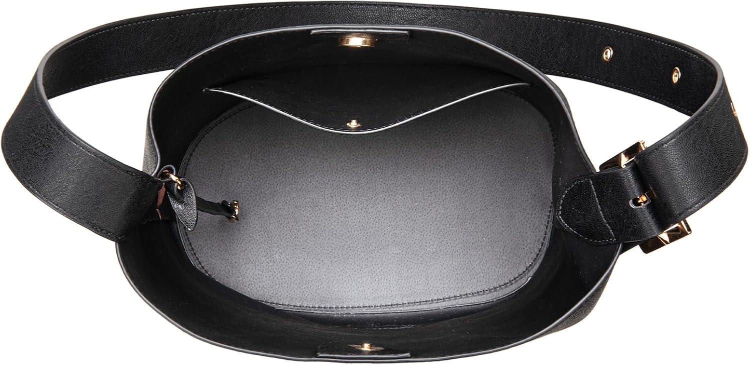 imageMontana West Medium Hobo Shoulder Bag for Women 2PCS Slouchy Crossbody Purse with Zipper Pouch Casual Bucket HandbagBlack