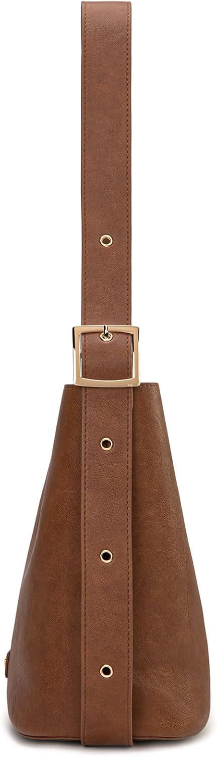 imageMontana West Medium Hobo Shoulder Bag for Women 2PCS Slouchy Crossbody Purse with Zipper Pouch Casual Bucket HandbagBrown