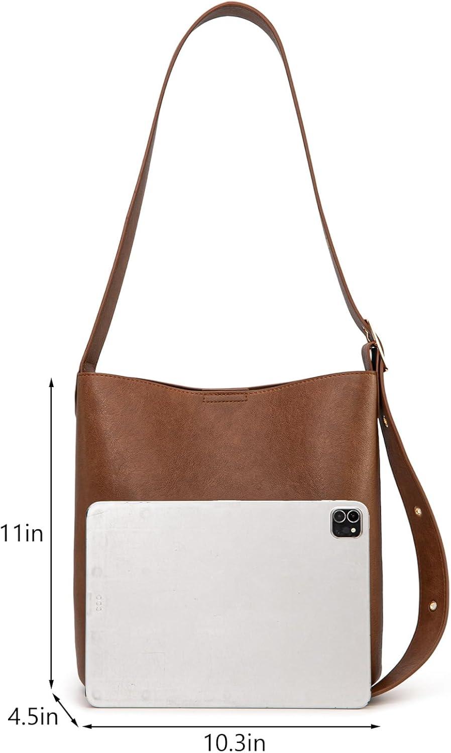 imageMontana West Medium Hobo Shoulder Bag for Women 2PCS Slouchy Crossbody Purse with Zipper Pouch Casual Bucket HandbagBrown
