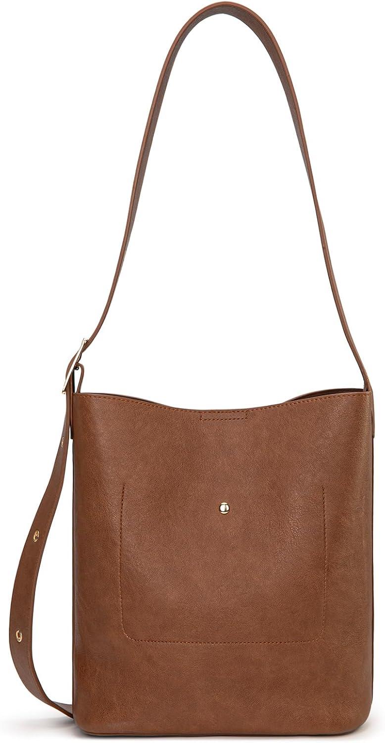 imageMontana West Medium Hobo Shoulder Bag for Women 2PCS Slouchy Crossbody Purse with Zipper Pouch Casual Bucket HandbagBrown