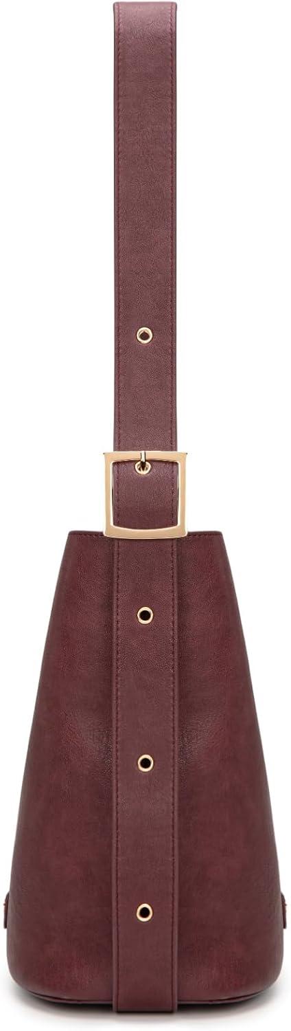 imageMontana West Medium Hobo Shoulder Bag for Women 2PCS Slouchy Crossbody Purse with Zipper Pouch Casual Bucket HandbagBurgundy