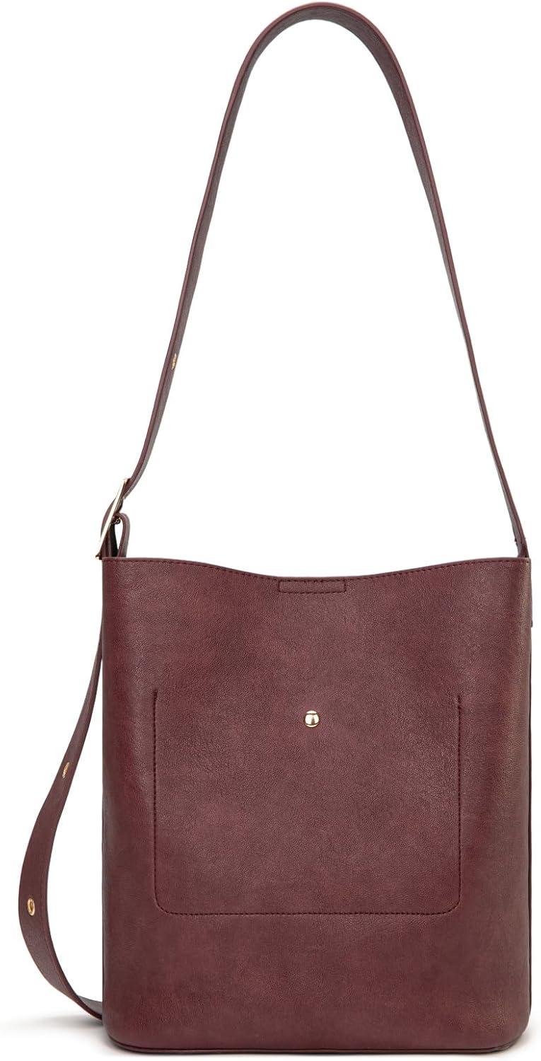 imageMontana West Medium Hobo Shoulder Bag for Women 2PCS Slouchy Crossbody Purse with Zipper Pouch Casual Bucket HandbagBurgundy