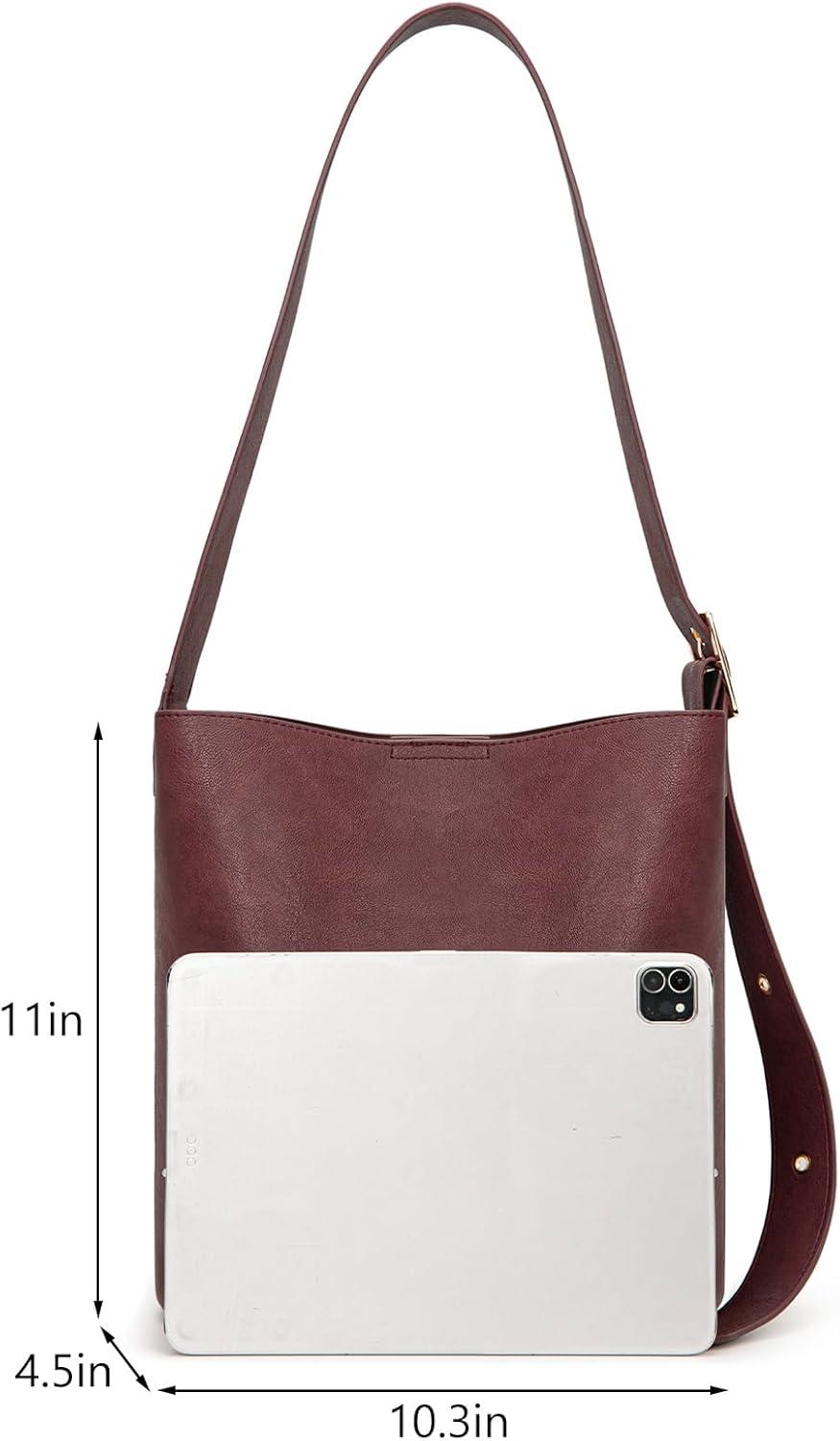 imageMontana West Medium Hobo Shoulder Bag for Women 2PCS Slouchy Crossbody Purse with Zipper Pouch Casual Bucket HandbagBurgundy