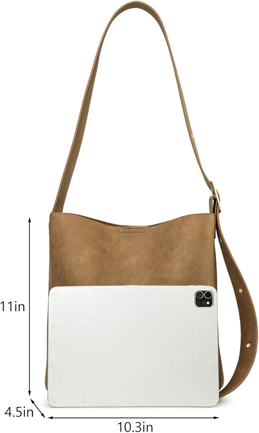 imageMontana West Medium Hobo Shoulder Bag for Women 2PCS Slouchy Crossbody Purse with Zipper Pouch Casual Bucket HandbagCamel