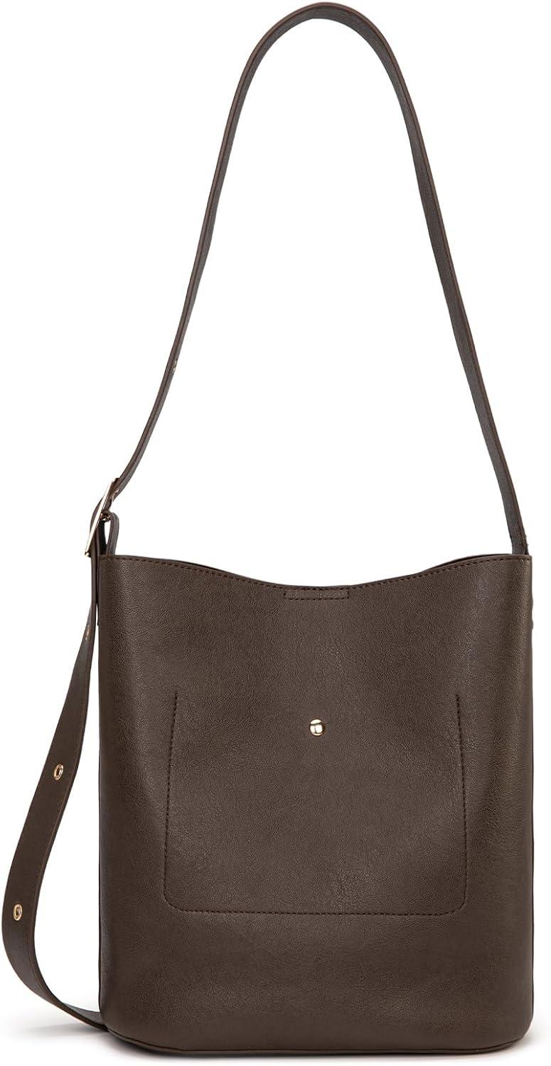 imageMontana West Medium Hobo Shoulder Bag for Women 2PCS Slouchy Crossbody Purse with Zipper Pouch Casual Bucket HandbagChocolate