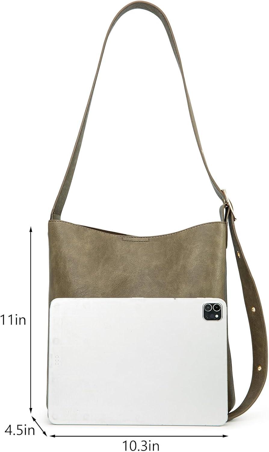 imageMontana West Medium Hobo Shoulder Bag for Women 2PCS Slouchy Crossbody Purse with Zipper Pouch Casual Bucket HandbagOlive