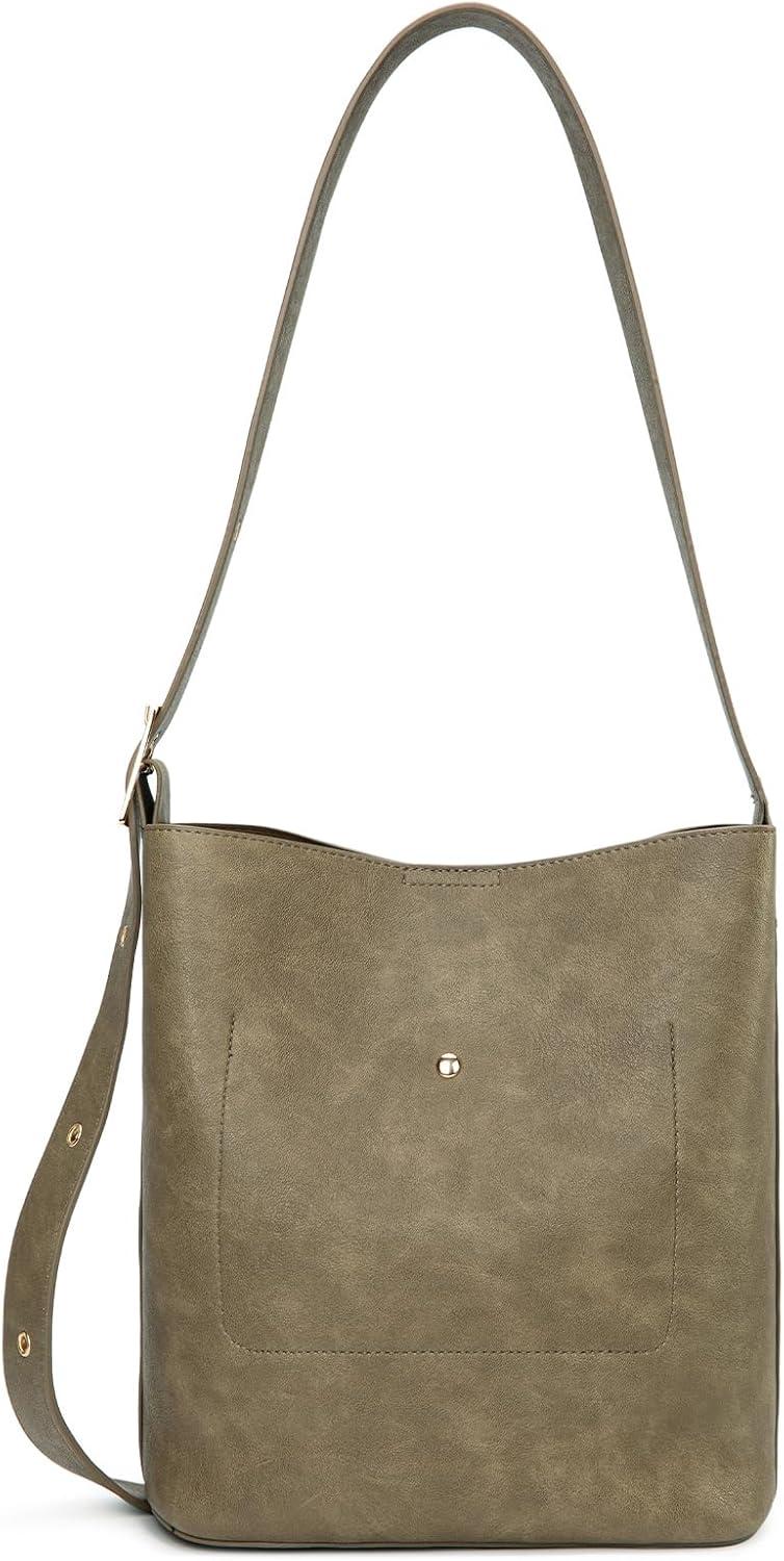 imageMontana West Medium Hobo Shoulder Bag for Women 2PCS Slouchy Crossbody Purse with Zipper Pouch Casual Bucket HandbagOlive