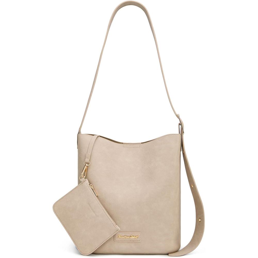 imageMontana West Medium Hobo Shoulder Bag for Women 2PCS Slouchy Crossbody Purse with Zipper Pouch Casual Bucket HandbagBeige