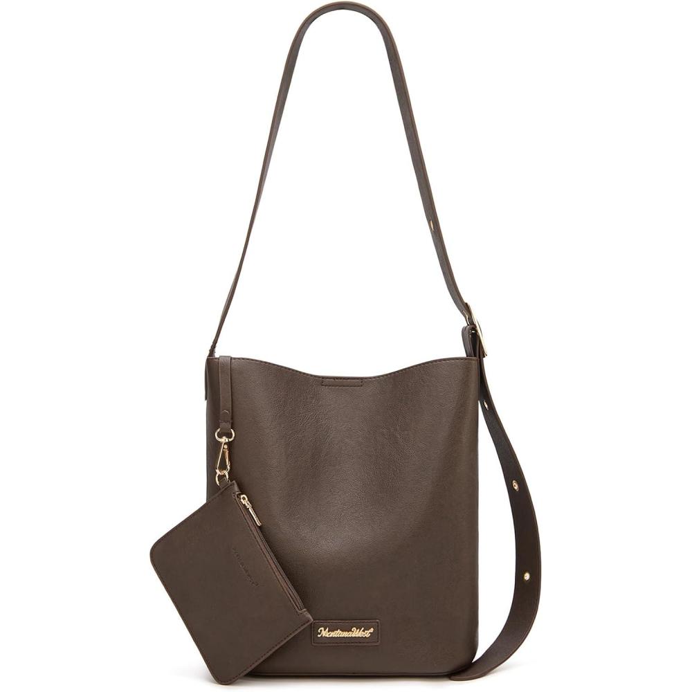 imageMontana West Medium Hobo Shoulder Bag for Women 2PCS Slouchy Crossbody Purse with Zipper Pouch Casual Bucket HandbagChocolate