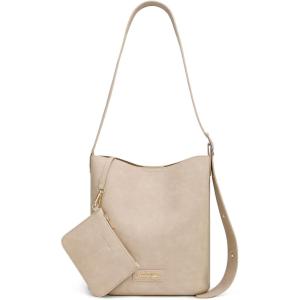 Montana West Medium Hobo Shoulder Bag for Women, 2PCS Slouchy Crossbody Purse with Zipper Pouch, Casual Bucket Handbag(Beige)