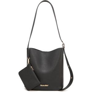 Montana West Medium Hobo Shoulder Bag for Women, 2PCS Slouchy Crossbody Purse with Zipper Pouch, Casual Bucket Handbag(Black)