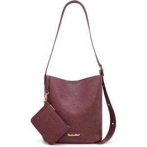 Montana West Medium Hobo Shoulder Bag for Women, 2PCS Slouchy Crossbody Purse with Zipper Pouch, Casual Bucket Handbag(Burgundy)