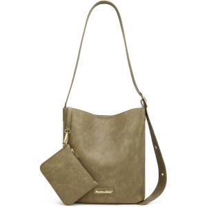 Montana West Medium Hobo Shoulder Bag for Women, 2PCS Slouchy Crossbody Purse with Zipper Pouch, Casual Bucket Handbag(Olive)