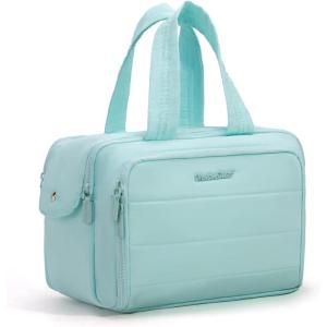 Montana West Travel Toiletry Bag Large Capacity Travel Bags Soft Makeup Organizer Lightweight Puffy Cosmetic Bag with Waterproof Compartment(Light Blue)