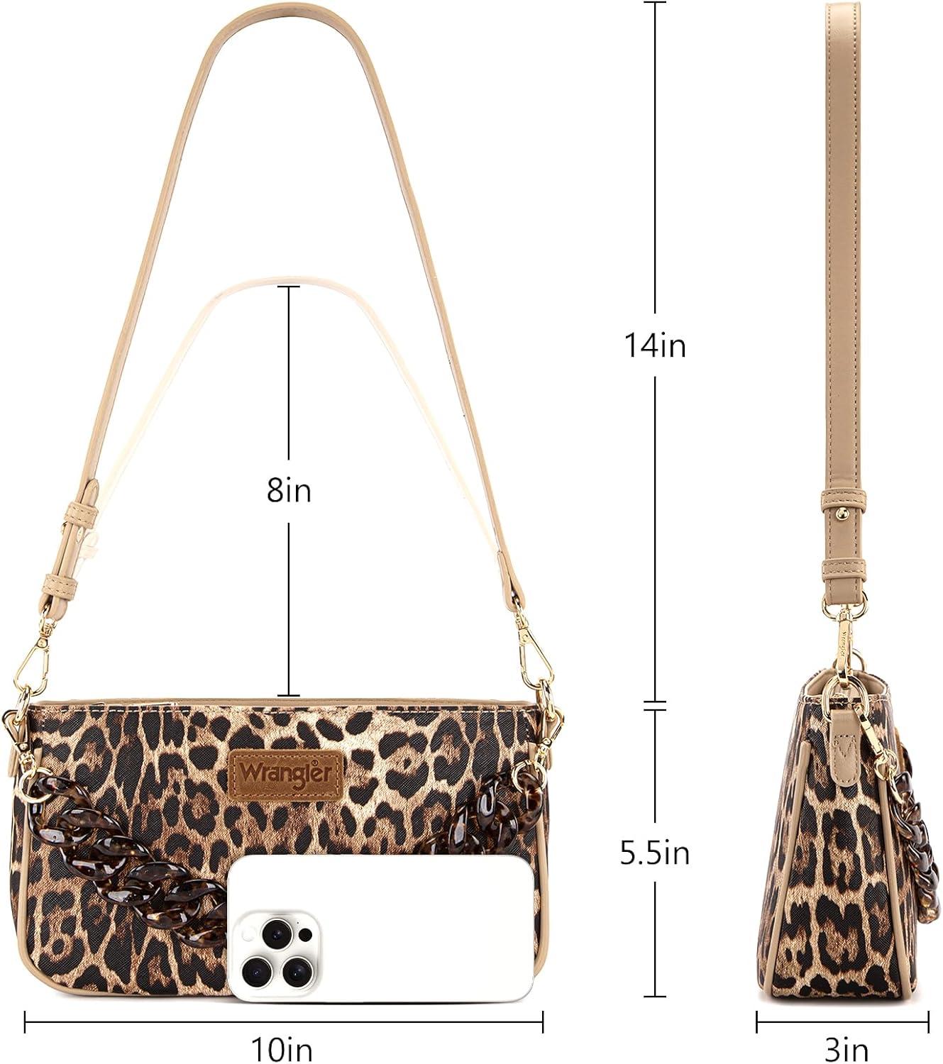 imageWrangler Small Womens Shoulder Bag Retro Cheetah Clutch Purse with Acrylic ChainLeopard