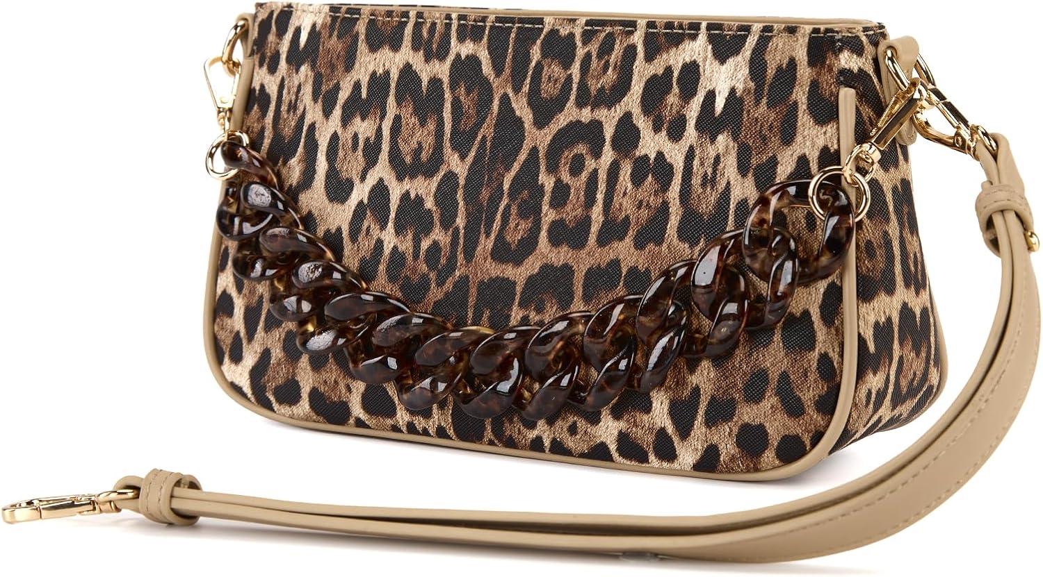 imageWrangler Small Womens Shoulder Bag Retro Cheetah Clutch Purse with Acrylic ChainLeopard
