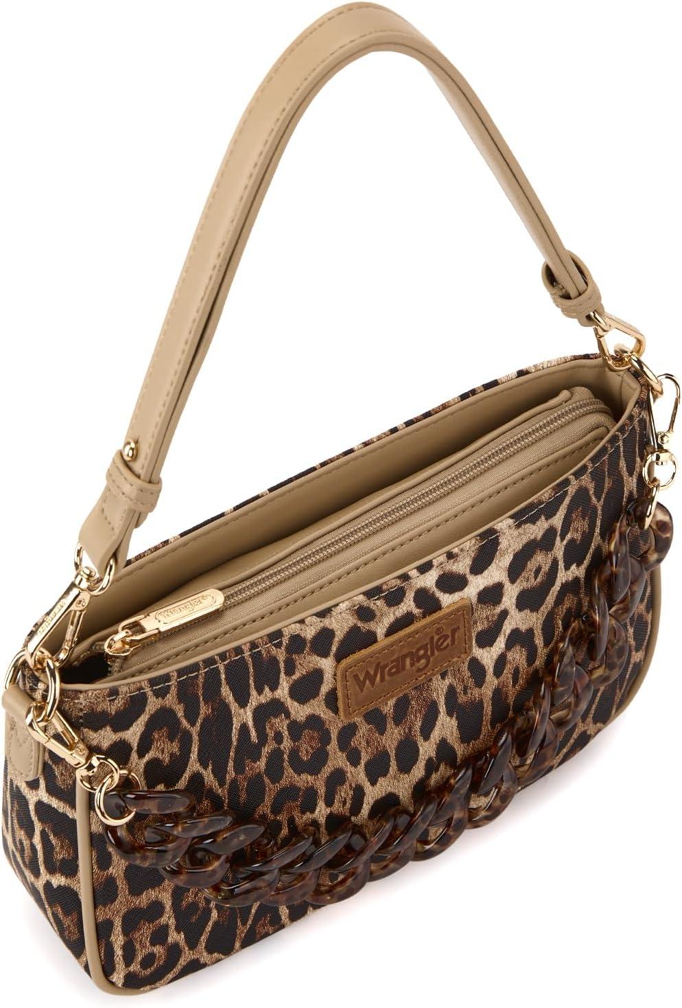 imageWrangler Small Womens Shoulder Bag Retro Cheetah Clutch Purse with Acrylic ChainLeopard