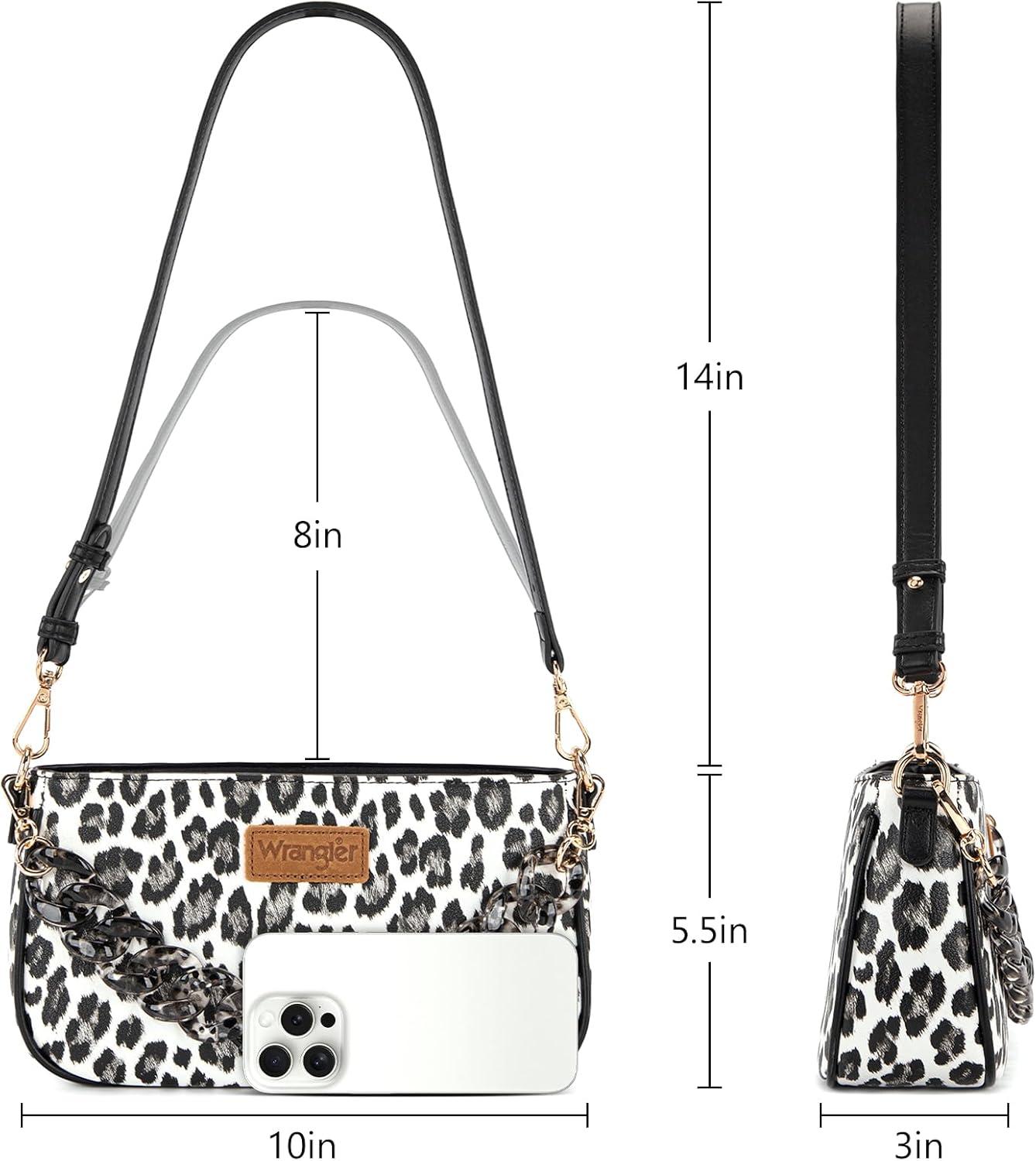 imageWrangler Small Womens Shoulder Bag Retro Cheetah Clutch Purse with Acrylic ChainLeopard Black