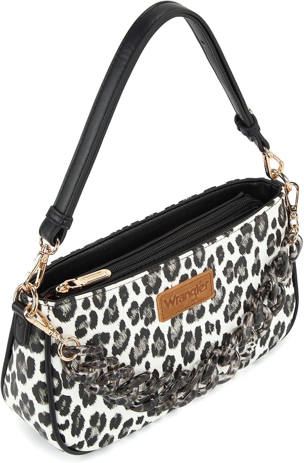 imageWrangler Small Womens Shoulder Bag Retro Cheetah Clutch Purse with Acrylic ChainLeopard Black