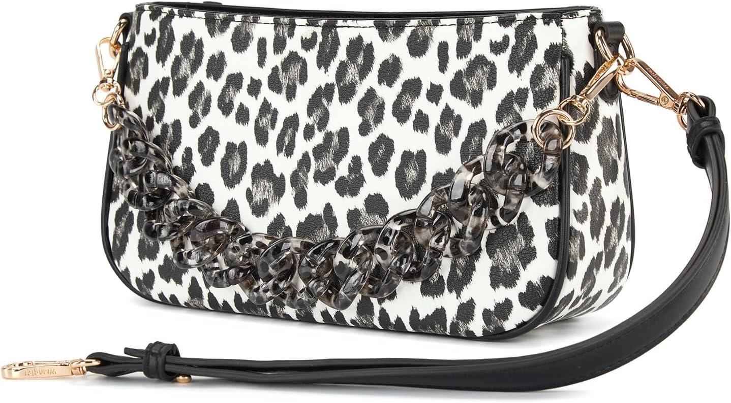 imageWrangler Small Womens Shoulder Bag Retro Cheetah Clutch Purse with Acrylic ChainLeopard Black
