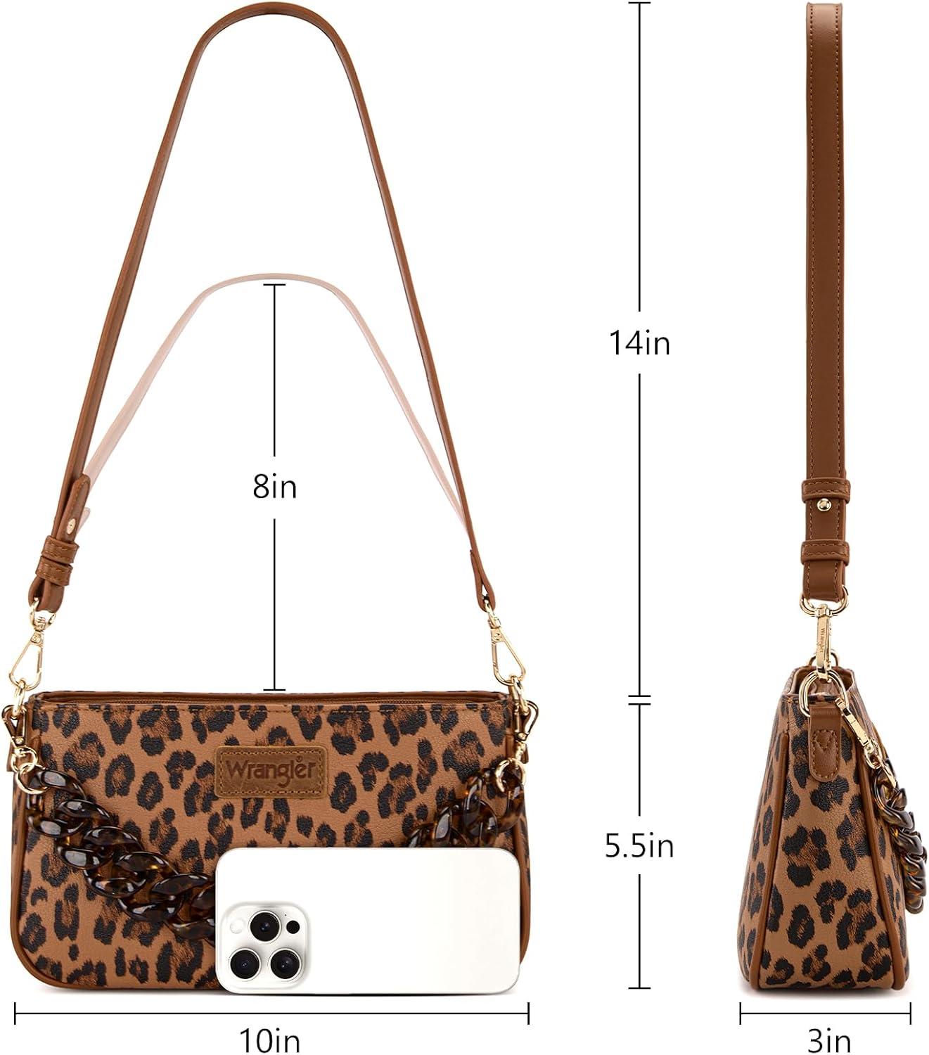 imageWrangler Small Womens Shoulder Bag Retro Cheetah Clutch Purse with Acrylic ChainLeopard Brown