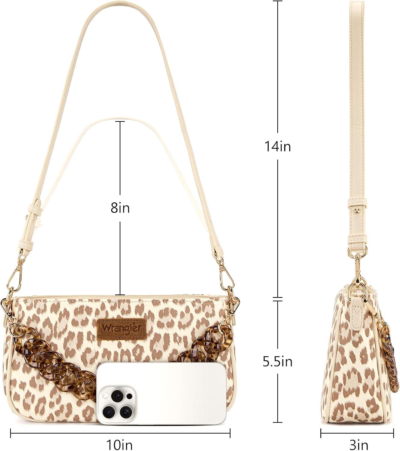 imageWrangler Small Womens Shoulder Bag Retro Cheetah Clutch Purse with Acrylic ChainLeopard Tan