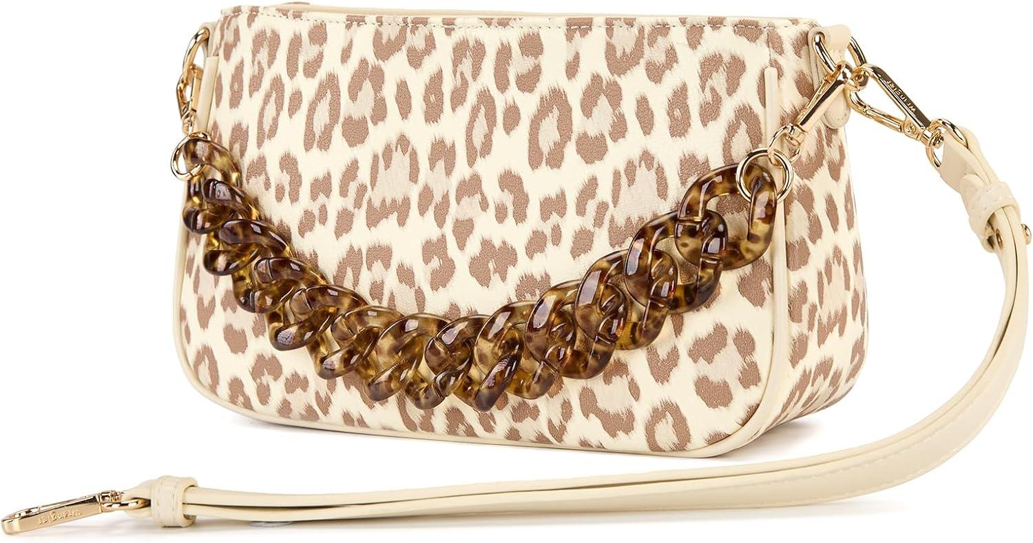 imageWrangler Small Womens Shoulder Bag Retro Cheetah Clutch Purse with Acrylic ChainLeopard Tan