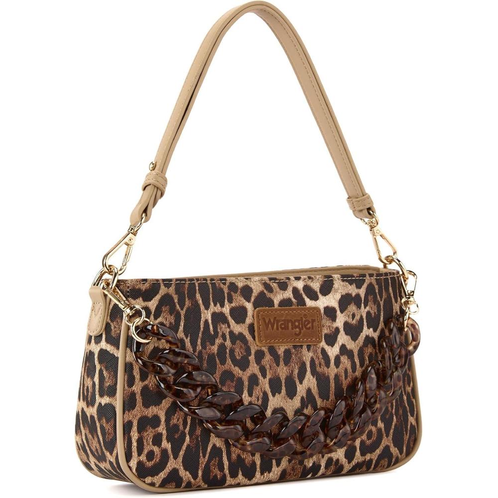 imageWrangler Small Womens Shoulder Bag Retro Cheetah Clutch Purse with Acrylic ChainLeopard