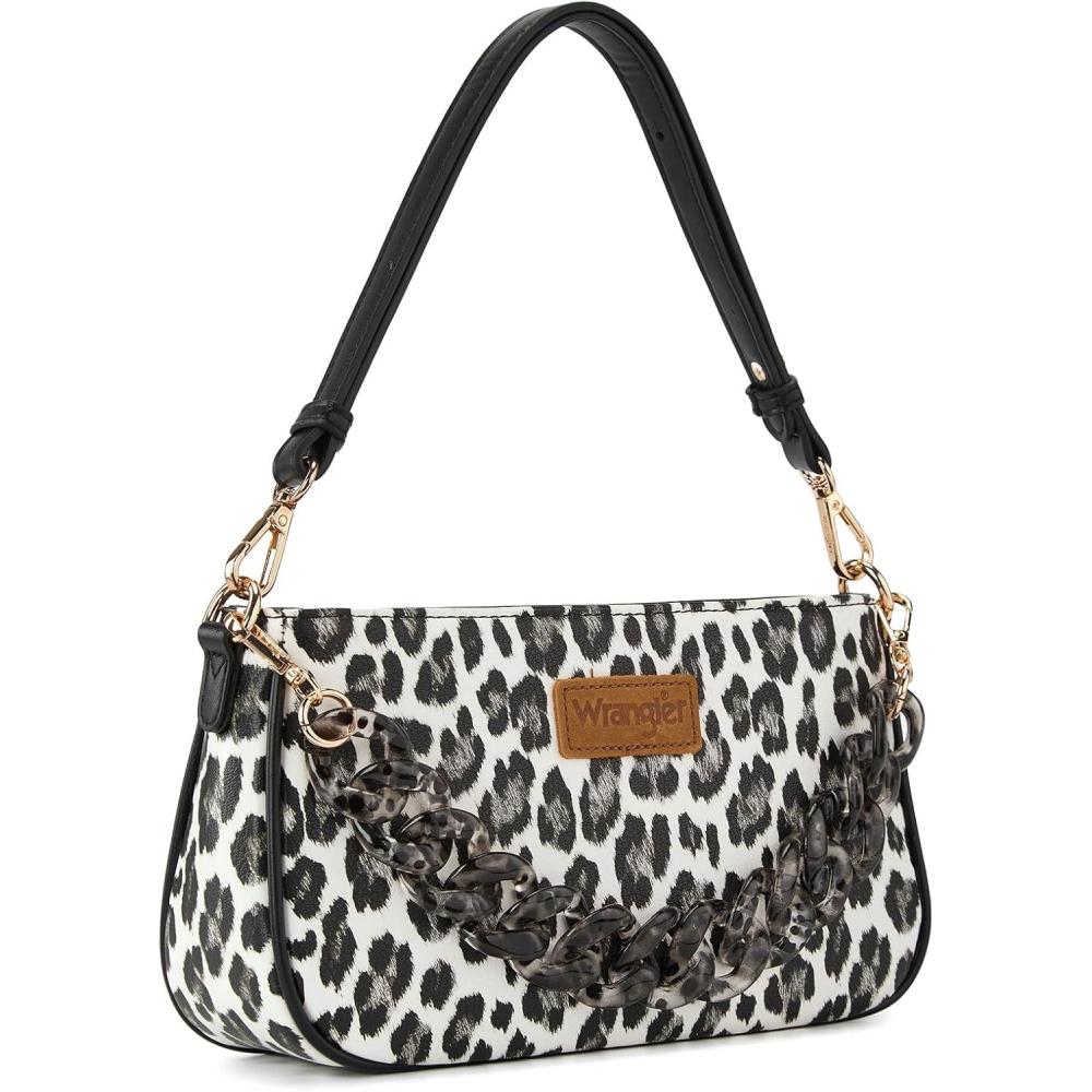 imageWrangler Small Womens Shoulder Bag Retro Cheetah Clutch Purse with Acrylic ChainLeopard Black