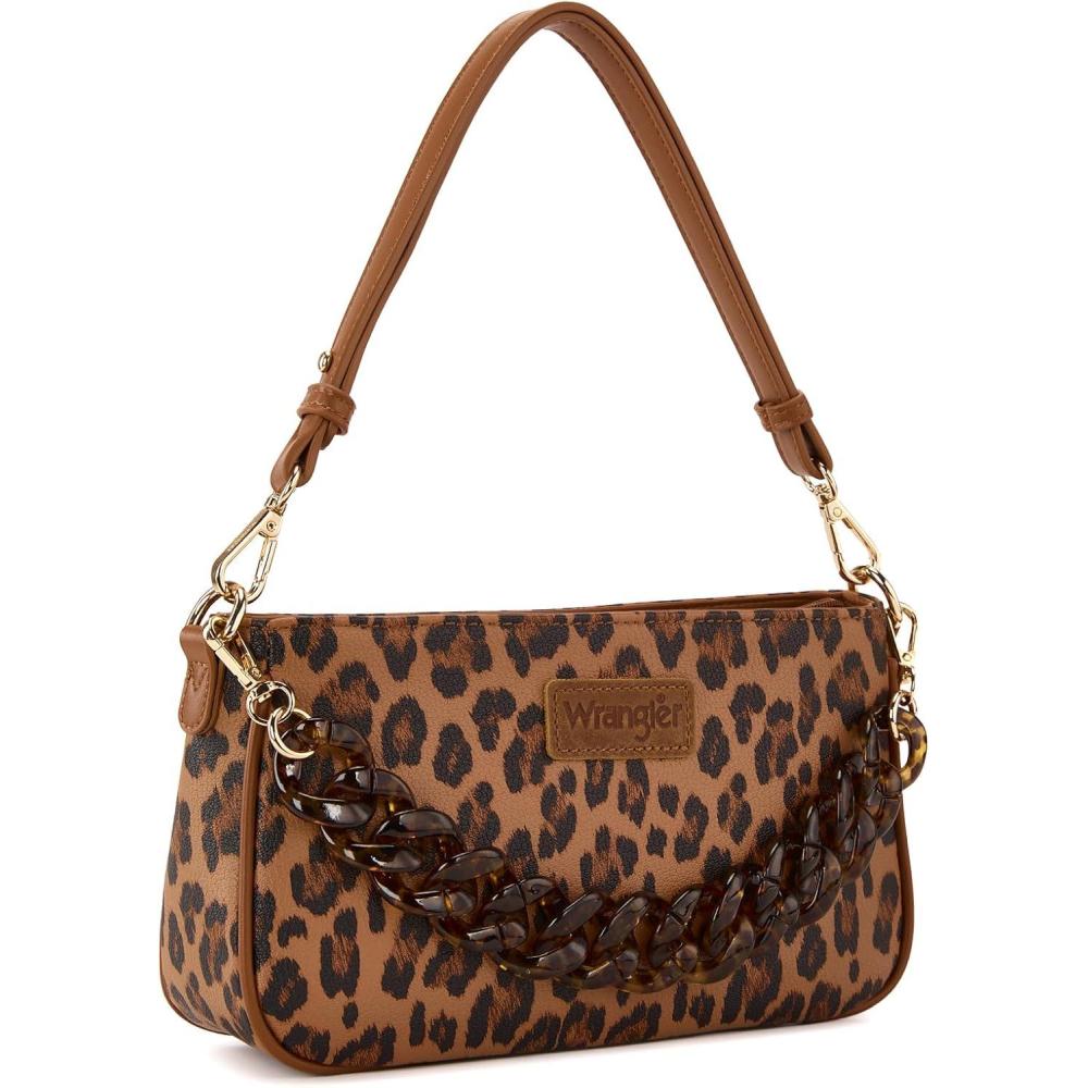 imageWrangler Small Womens Shoulder Bag Retro Cheetah Clutch Purse with Acrylic ChainLeopard Brown
