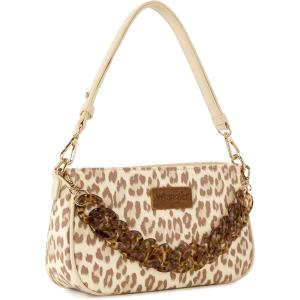 Wrangler Small Women’s Shoulder Bag Retro Cheetah Clutch Purse with Acrylic Chain(Leopard Tan)