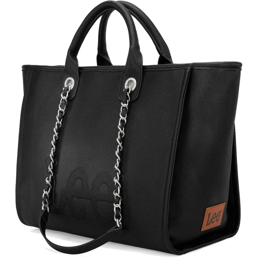 imagex Lee Large Shoulder Tote Bag for Women Vegan Leather TopHandle BagBlack