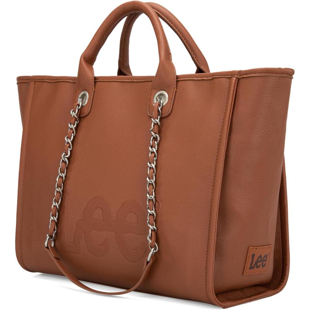imagex Lee Large Shoulder Tote Bag for Women Vegan Leather TopHandle BagBrown