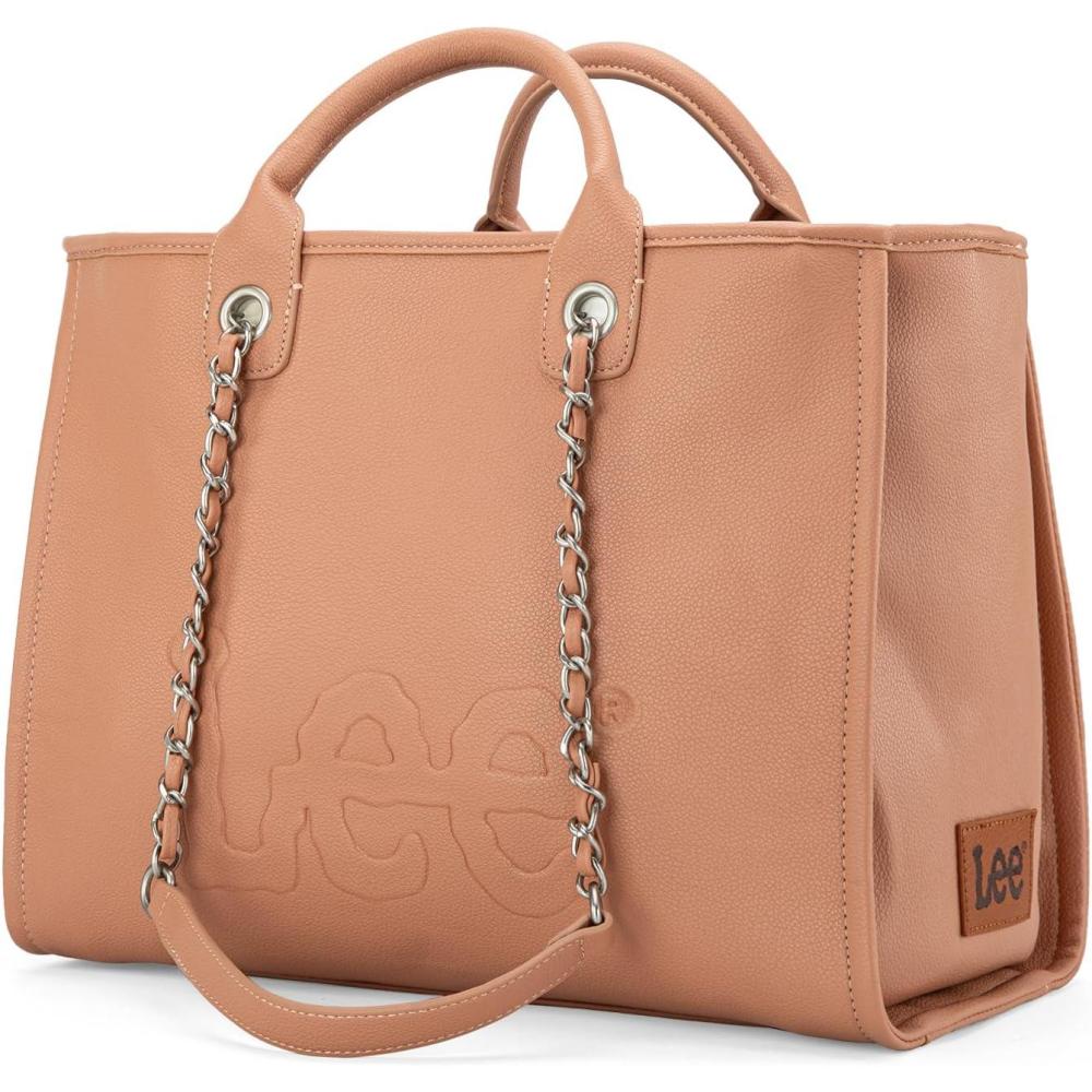 imagex Lee Large Shoulder Tote Bag for Women Vegan Leather TopHandle BagPink