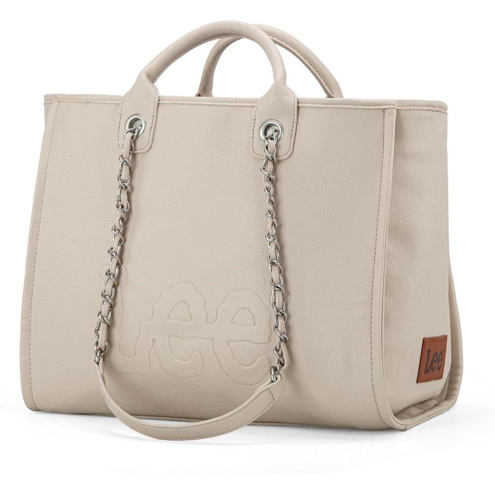 imagex Lee Large Shoulder Tote Bag for Women Vegan Leather TopHandle BagTan